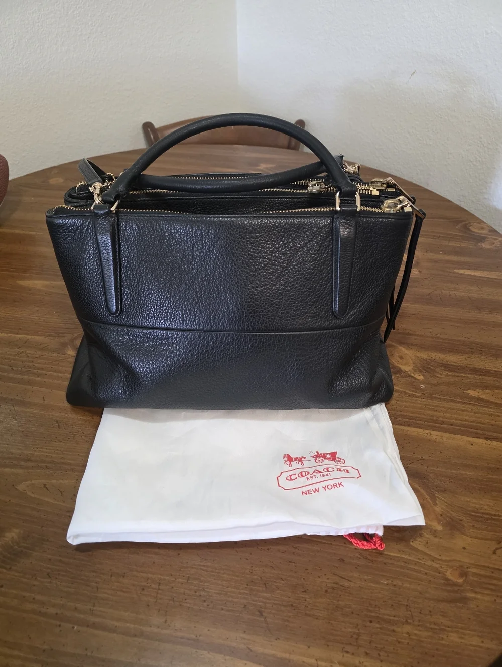 Coach  Burrough Bag  Black Pebbled Leather Satchel with Gold Hardware - Picture 3 of 13